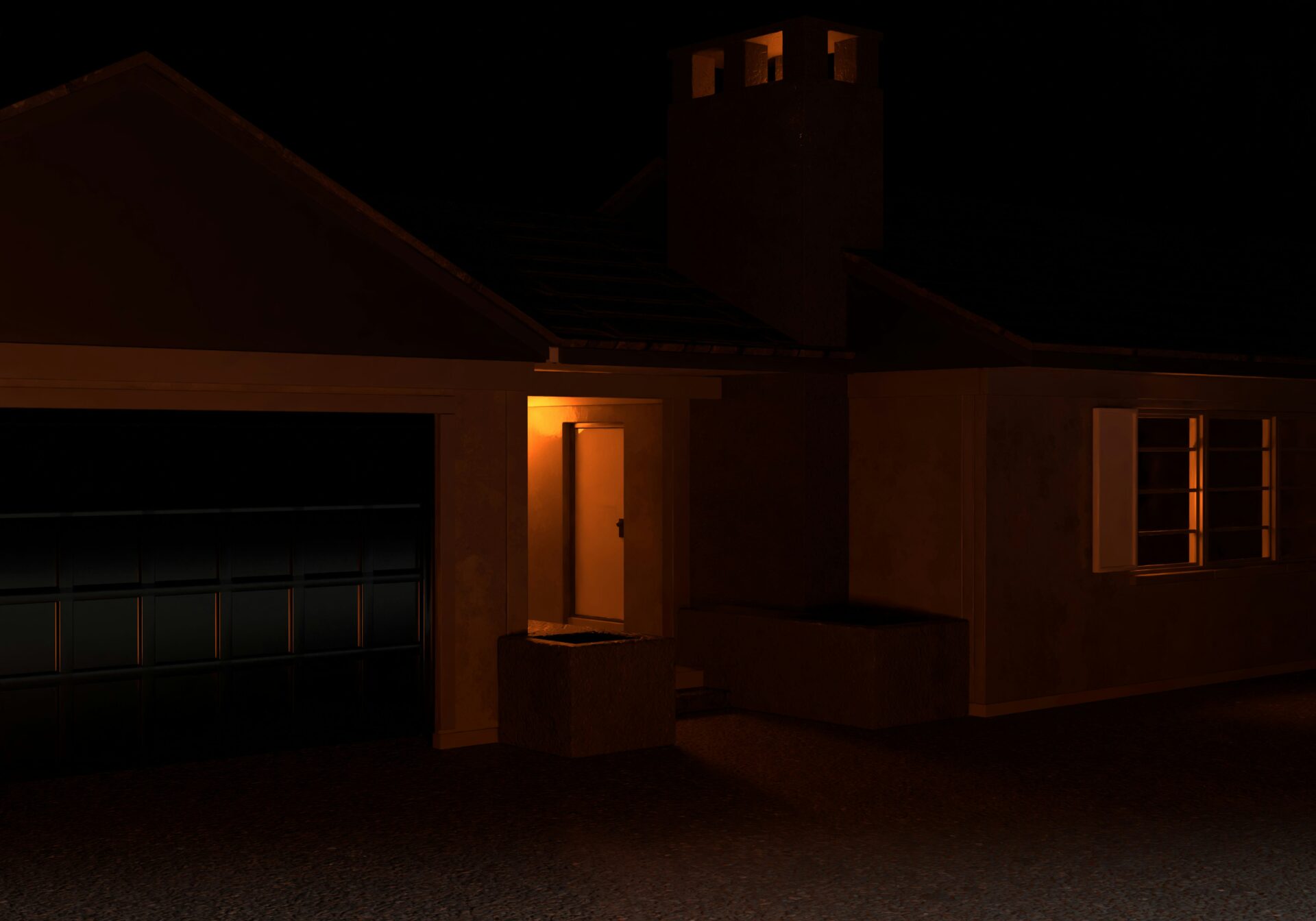 anwesenheitssimulation haus, beleuchteter Hauseingang eines Einfamilienhauses bei Nacht