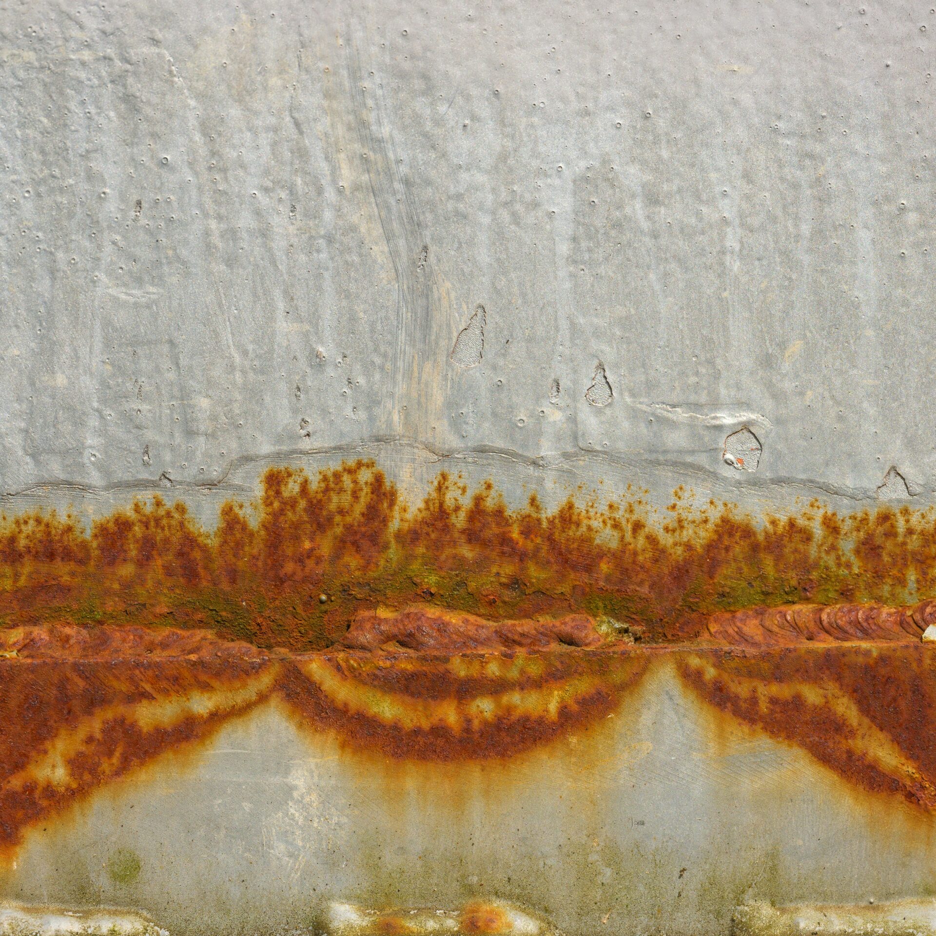 feuchter keller ursachen, Rost und Feuchtigkeitsspuren an einer Betonwand